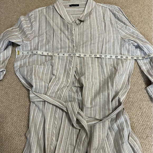 Tommy Hilfiger Striped Belted Shirt Dress Women’s Size 8 Sand Beige White Linen - Picture 5 of 8